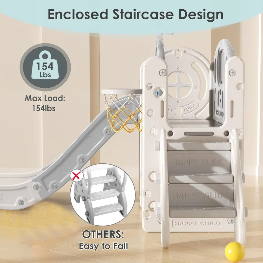 9 in 1 Toddler Slide Kid Slide for Toddlers Age 13 with Ring Toss Basketball Hoop and Telescope Indoor Outdoor Playset Playgrou