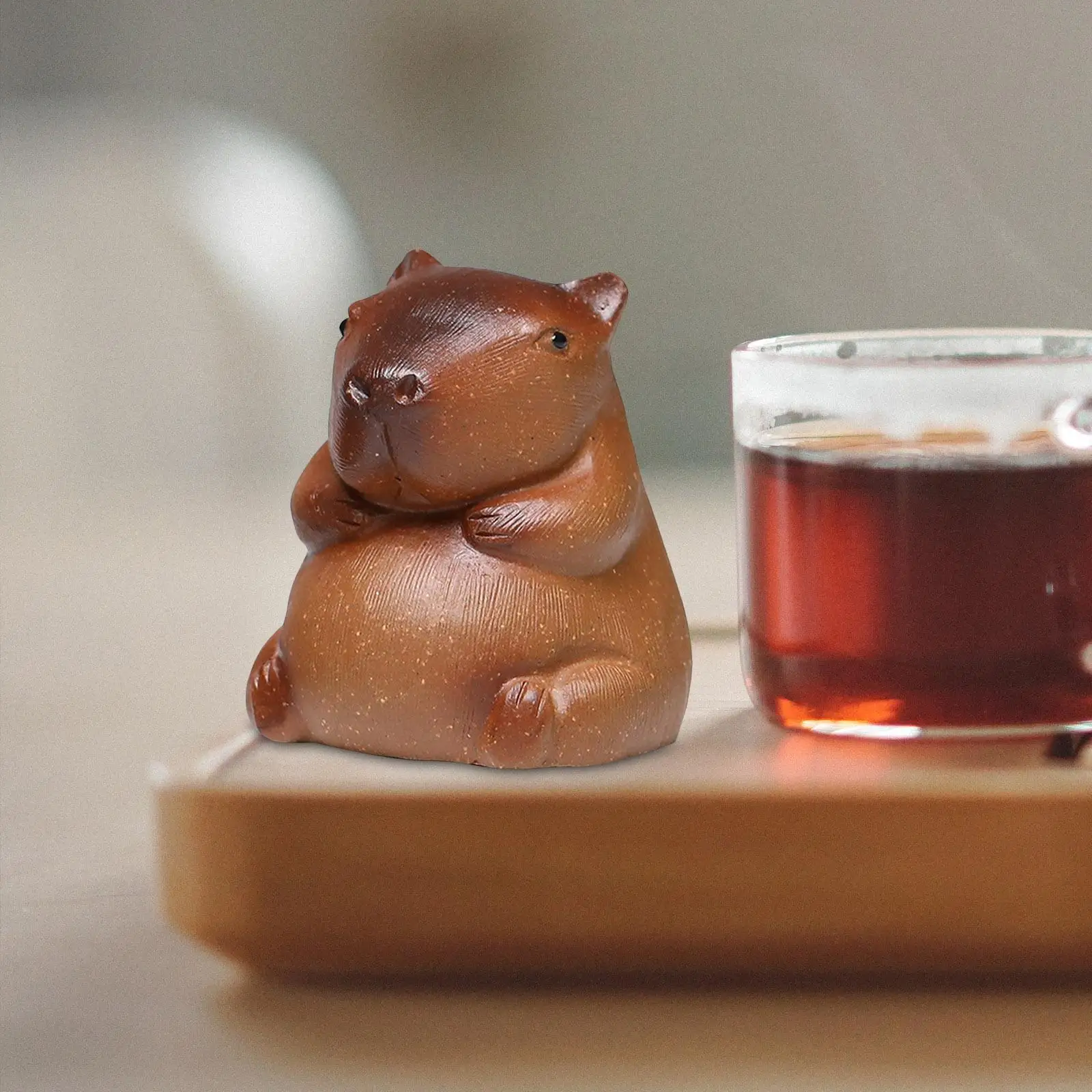 

Capybara Tea Pet Statue Lovely Tea Pet Ornaments Pottery Clay Mini Capybara Sculpture for Home Bedroom Shelf Office Tea Lovers