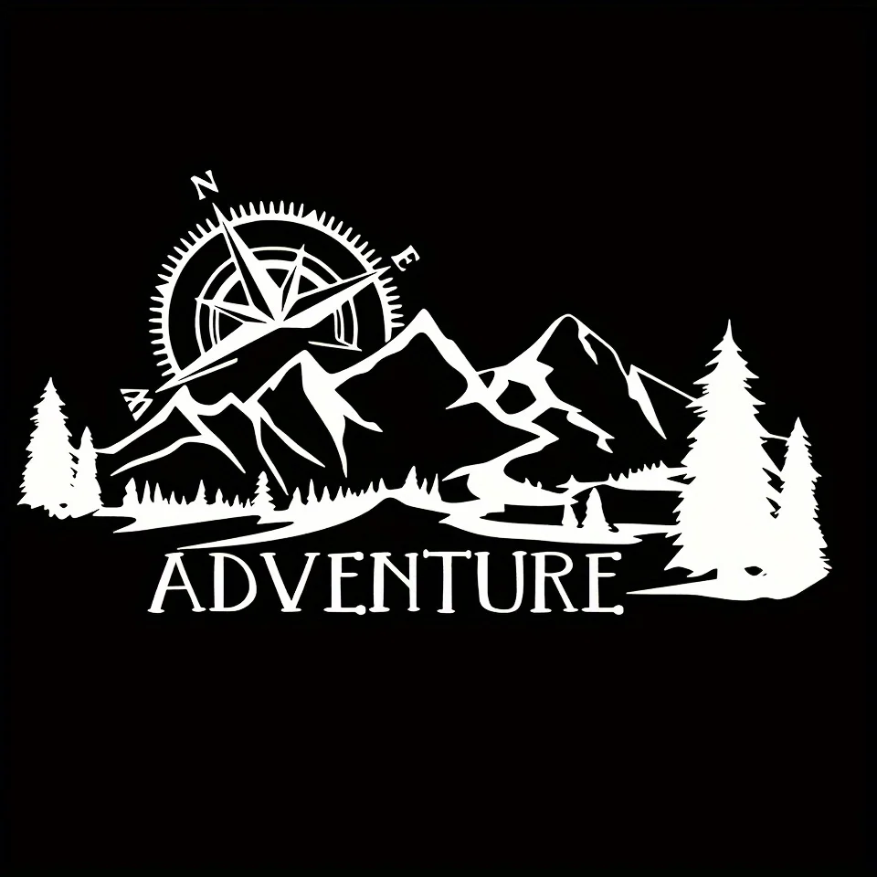 1Pc 2D Flat Adventure Mountain Compass Vinyl Sticker, Waterproof Decal For Car Motorcycle RV Decor, Holiday Gift