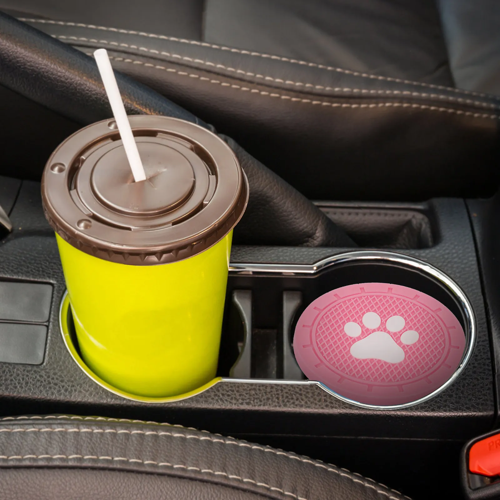 4Pcs Car Cup Coasters Auto Insert PVC Paw Anti-Slip Heat Resistant Vehicle Interior Cup Holder Mats Car Accessories