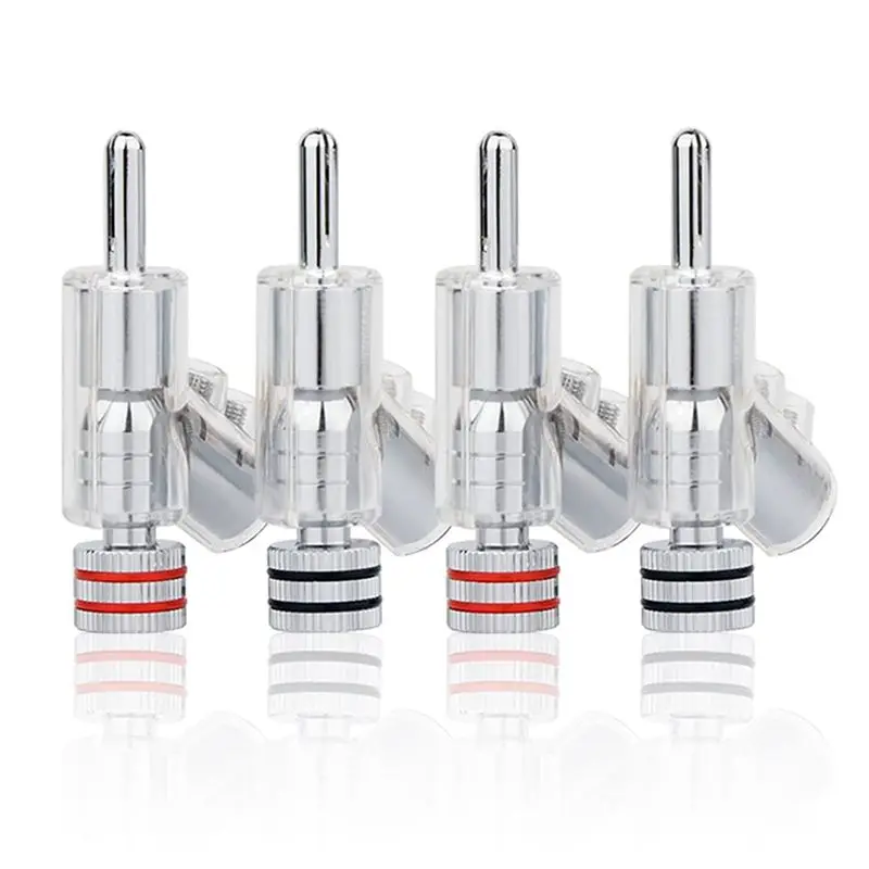 4 Pcs Hifi Rhodium Plated Lockable Speaker Cable Banana Plug Connector Audio Amplifier Speaker Wire Connector Easy Install