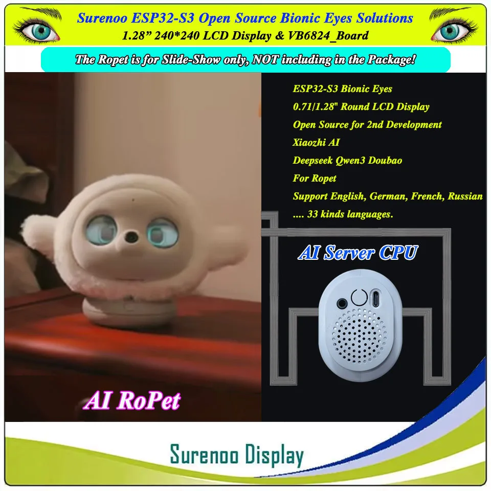 Surenoo ESP32-S3 مفتوح المصدر 1.28 "240*240 عيون بيونيك مستديرة LCD Xiaozhi AI Robert Deepseek Qwen3 WIFI بلوتوث لـ Ropet