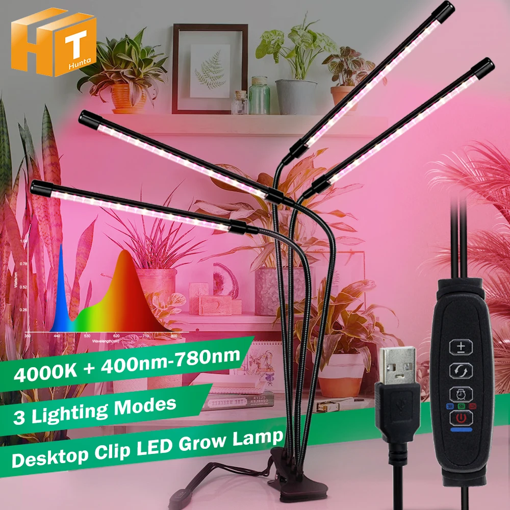 

Настольный зажим, светодиодная лампа полного спектра для выращивания, 4000K, 400 нм, 780 нм, синхронизация, три режима освещения, светильник для теплицы, палатки, овощей, цветов