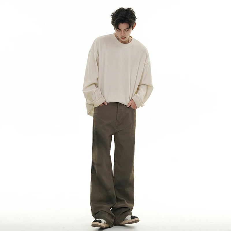 

High Street Korean Style Straight Jeans Boys Classic Retro All-Match Street Fashion Hip Hop Loose Drooping Casual Trousers