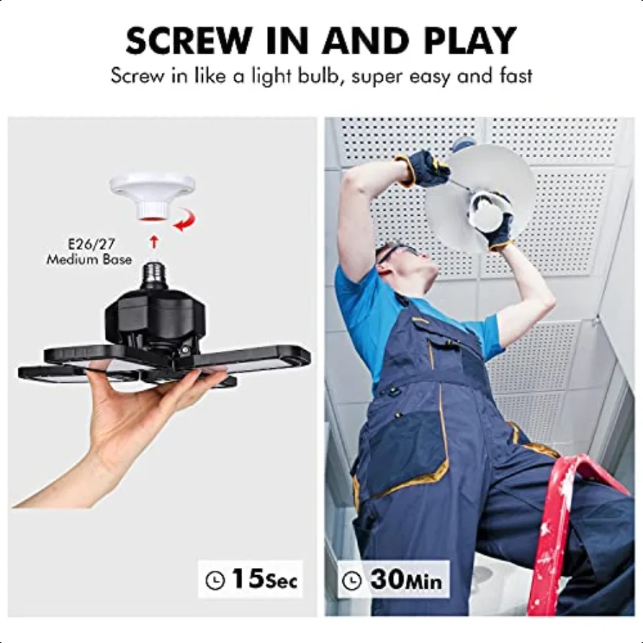 Lampada da garage a LED Confezione da 4 luci da negozio a LED ultra luminose da 120 W con 4 pannelli regolabili 12000LM E26 E27 Base Deformabile per soffitto Fixtu