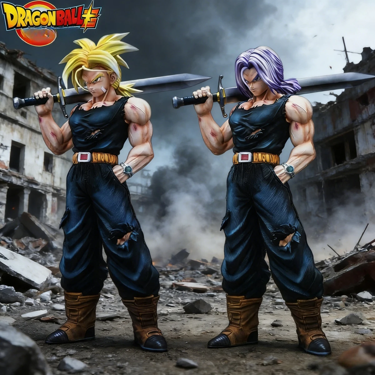 

JJ Statue Anime Dragon Ball Trunks Figures Desk Decor Ornament Sword-Wielding Trunks Double-Headed Sculpture GK Figure Toy Gift