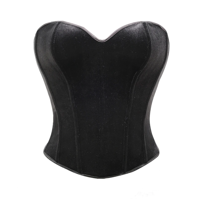 Women Sexy Black Corset Crop Tops Fishbone Lace-up Body Shaper Bodice Lingerie Strapless Simple Bustiers