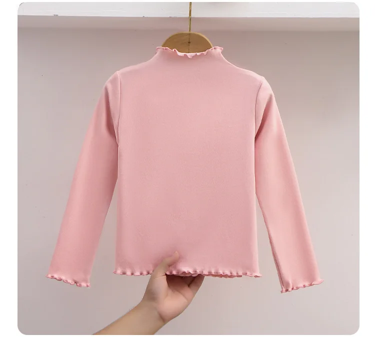 Herbst-Winter Mädchen Warmes Hochkragen-Spitzen-Unterhemd Dehnbar Figurbetont Schulkinder Weiche Hauskleidung Kleinkinder Lässige Kinderkleidung – Detail 9