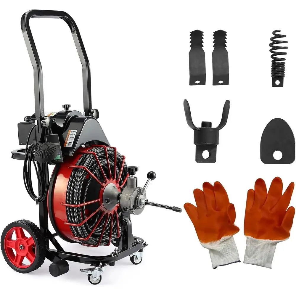 

Сливной очиститель, 100 футов x 1/2 дюйма, 550 Вт, портативный электрический сливной шнек для очистки канализационных шнеков с автоматической подачей и 4 резаками, активация воздуха