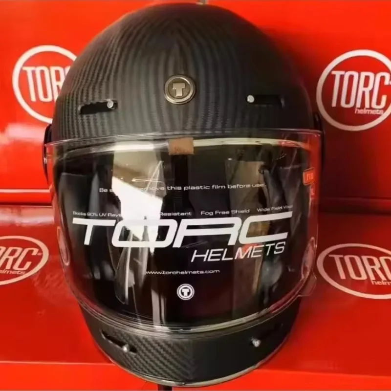 HOT Carbon Fiber Helmet Full Face Helmet for TORC T135/T1 Carbon Fiber Retro Full Helmet Lens T135 Capacete De Moto Visors