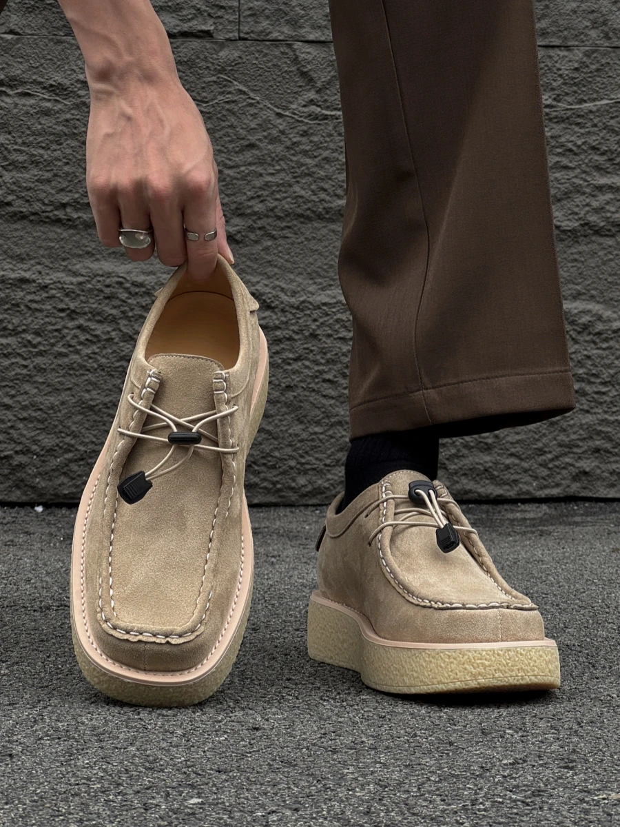 

2026 New Sle Casual Leather oes Breathable Suede Loers Men Thi Bot Heightening American Retro Kangaroo oes