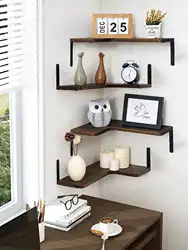 Floating Wall Shelf Mounted Corner Shelf Wooden Corner Display Shelf Rustic Wood Wall Shelves Boho Room Home Decoration Ledge