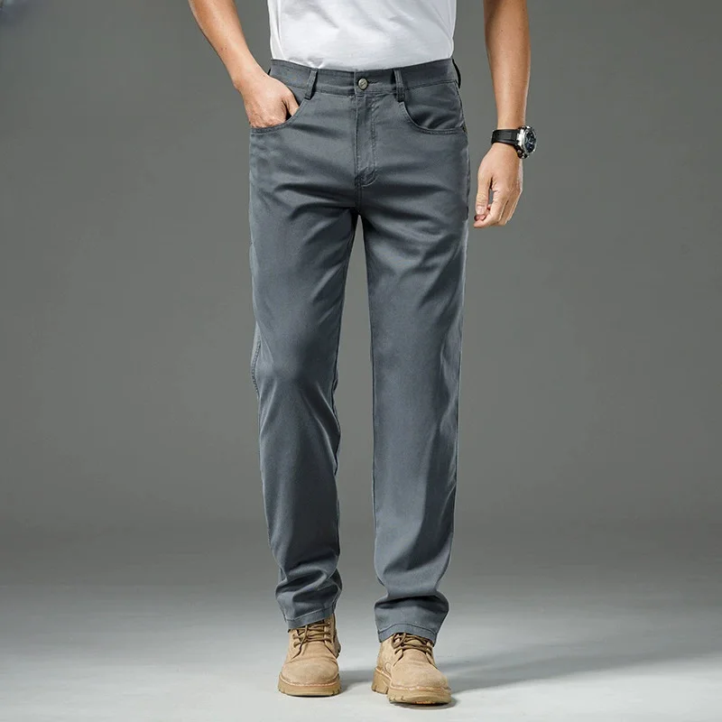 Pantalones casuales con bolsillo de verano en relieve Negro Marrón Gris Pantalones rectos finos de cintura media para hombre 40 42 44
