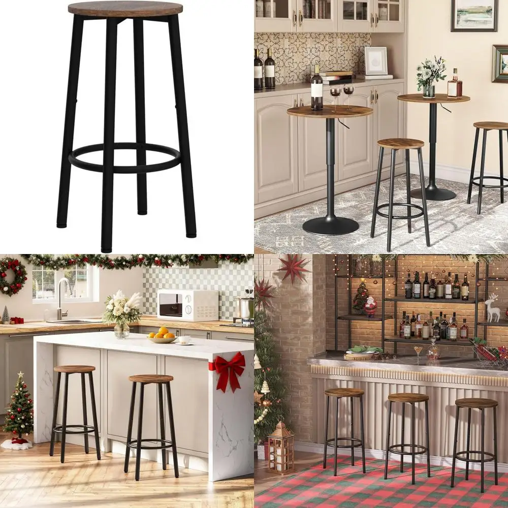 

Bar Stools, Set o 2 Bar Chairs, Kitchen Round Height Stools with ootrest, Breakast Bar Stools, Sturdy Steel e, or Dining Room, K
