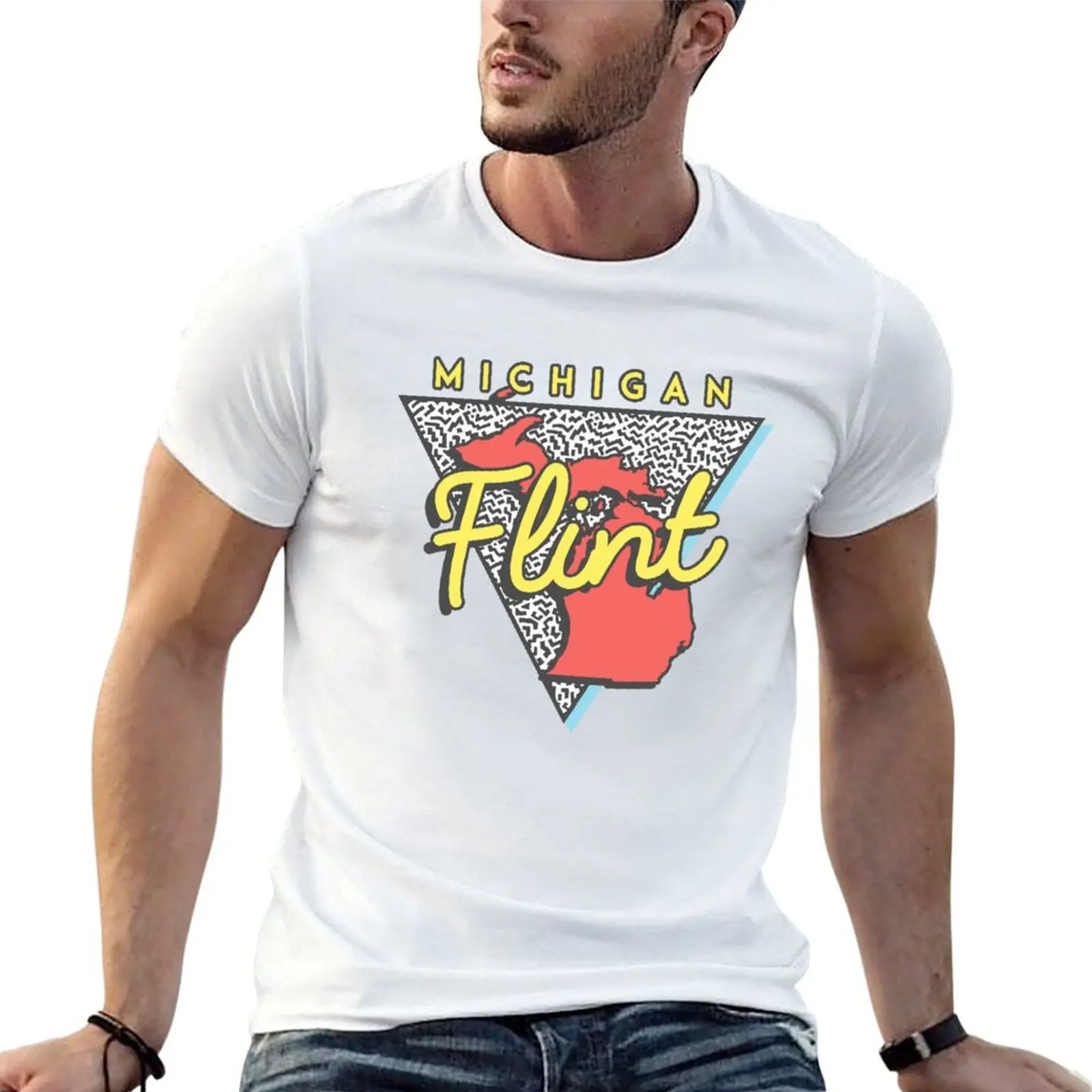 

Flint Michigan Souvenirs MI Retro Triangle T-Shirt man t shirts high quality luxury brand man tshirt T-Shirt