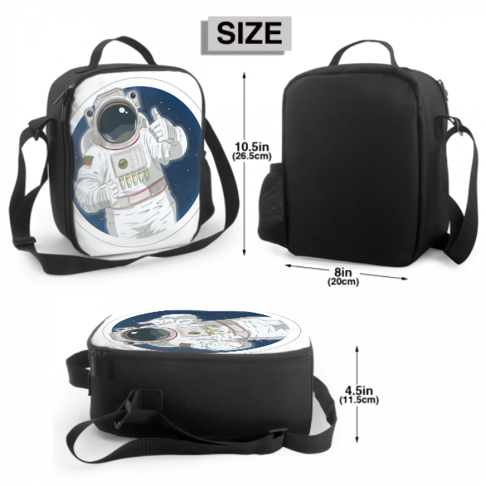 Astronaut Gesture Okay Insulating Thermal Lunch Bags for Kids Boys Girls Washable Tote Lunch Food Container for School Travel