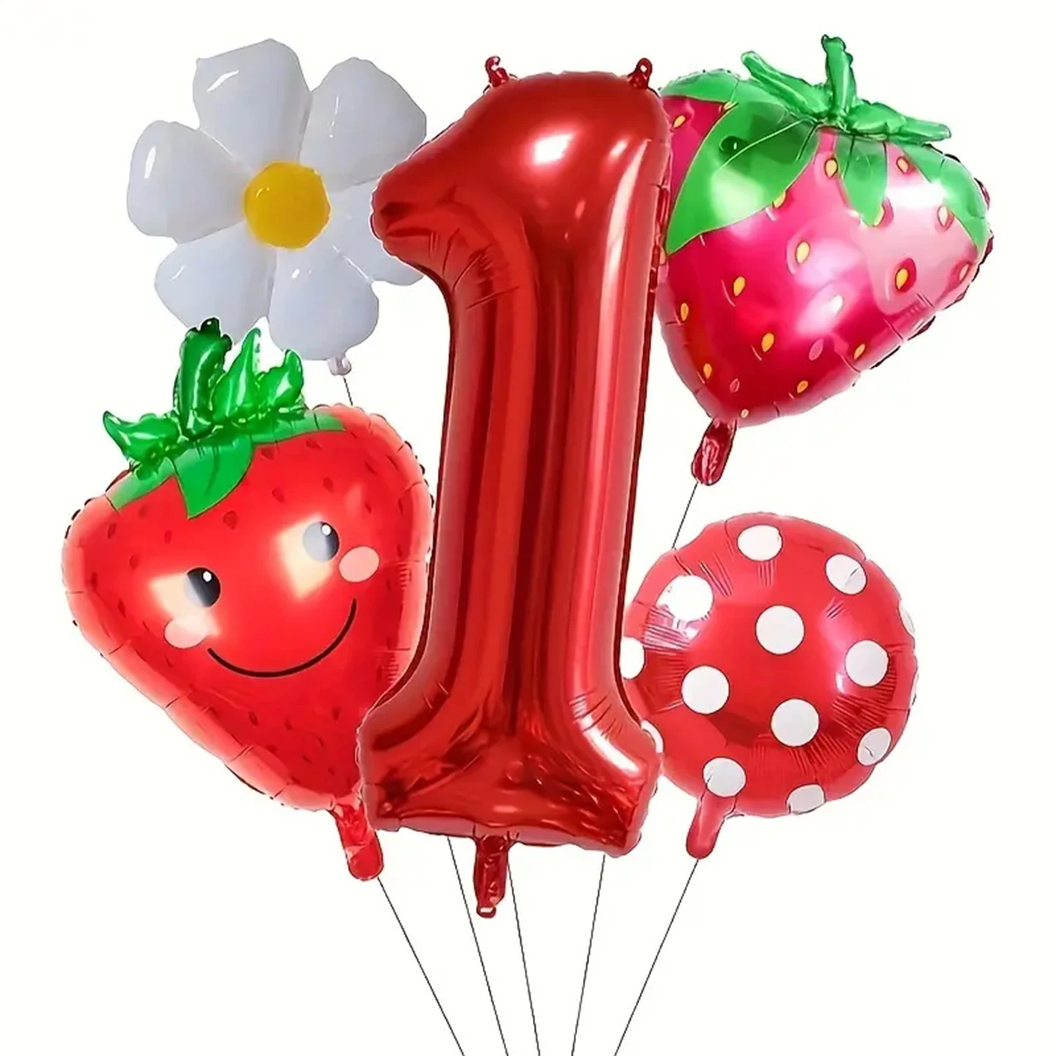 5-piece strawberry and red polka dot digital balloon set -32 inch aluminum foil, suitable for birthday parties and celebrations