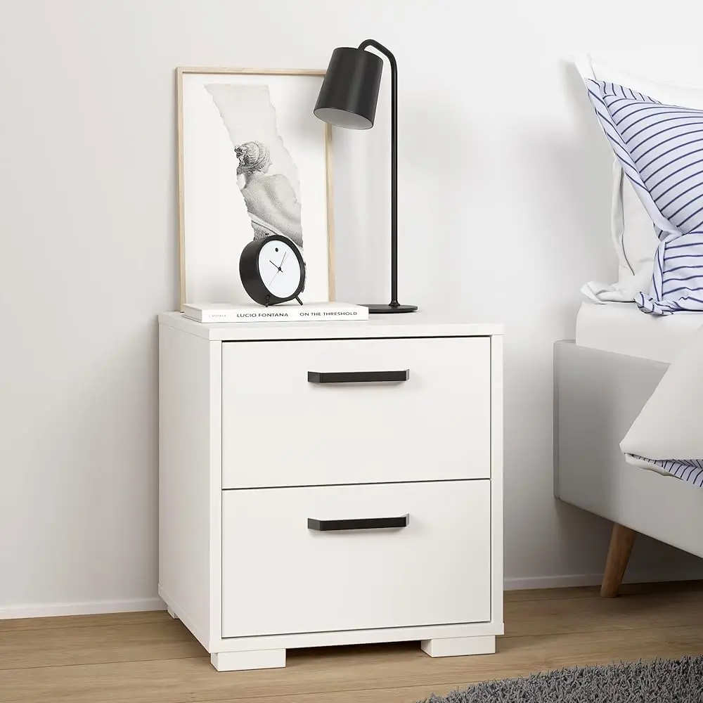 

Sofia 2-Drawer Bedroom Nightstand In White, 15.8"" W X 15.6"" D X 17.4"" H