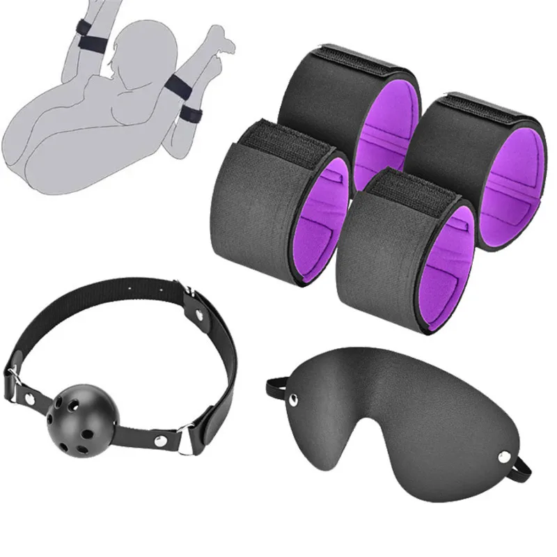 Adult Wrist Restraint Couple Sex Toys BDSM Handcuff Eyemask Mouth Gag Restraint Slave Tool SM Bondage Set Adult Products