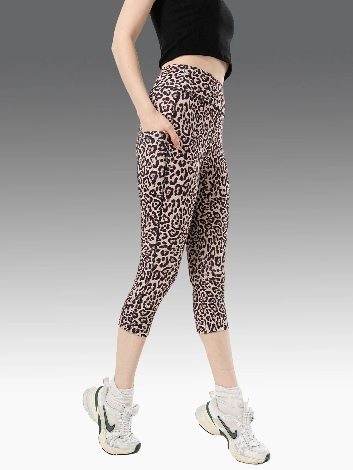 Hoge taille afslankende sexy luipaardprint yogabroek fitness sportshorts zevenkwartlengte buikcontrole basislaagbroek