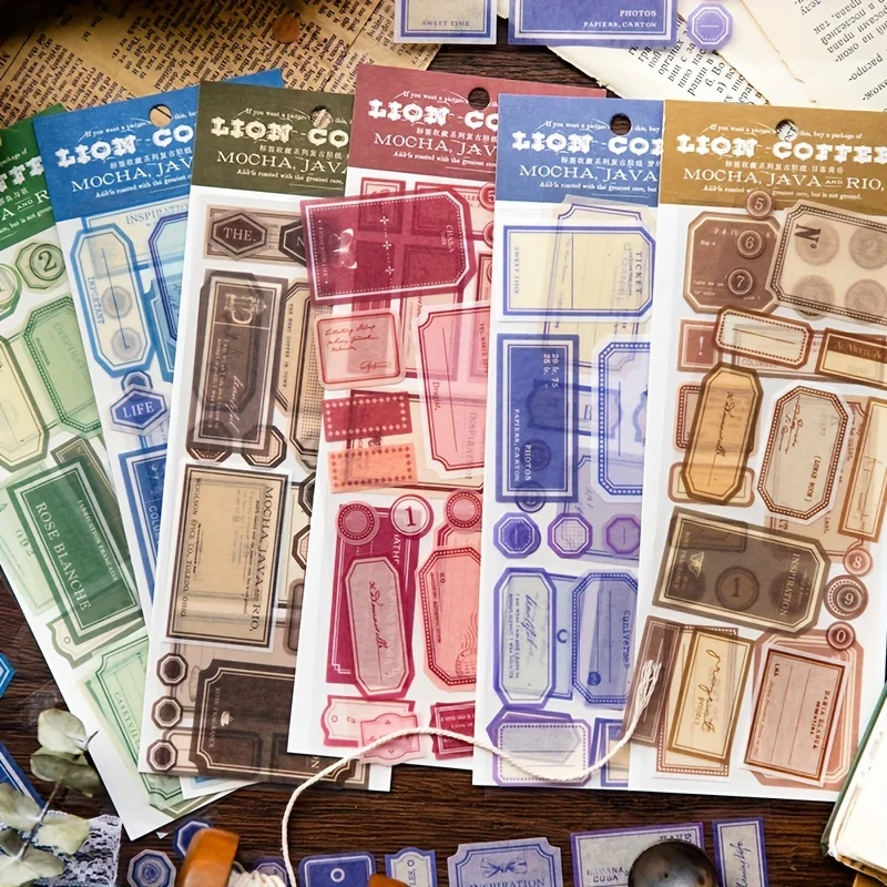 2 Sheets Retro Label Washi Paper Stickers for Scrapbooking DIY Decorative Material Collage Journaling