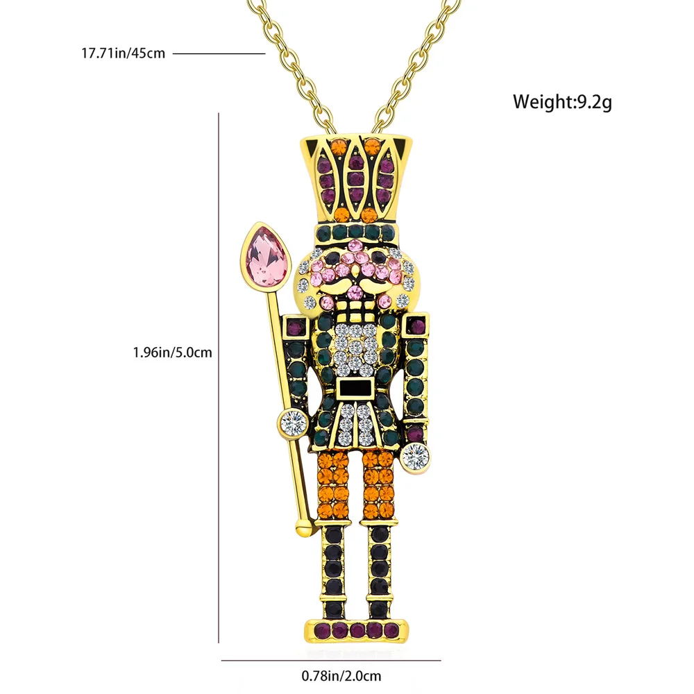 Classic Nutcracker Soldier Pendant Luxurious Fashion Lovely Full Zircon Crystal Necklace Collection Woman Man Jewelry