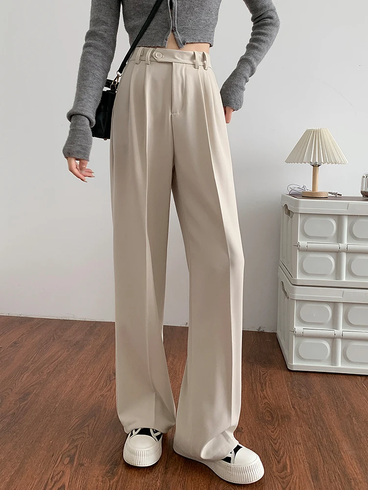 

Брюки женские прямого кроя с высокой талией цвета вишневого цвета, широкие, повседневные, для фигуры типа «груша», в корейском стиле