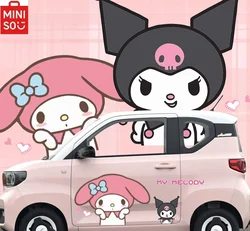 MINISO Sanrio Kuromi pegatinas de puerta de coche cubierta de melodía de dibujos animados arañazos pegatina de coche impermeable cuerpo modificado decoración de coche de mujer