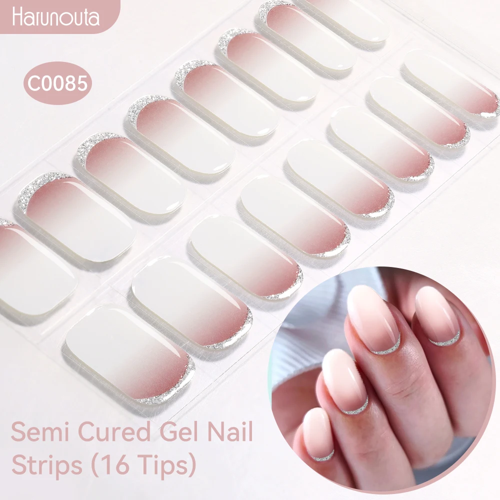 Halbgehärtete Gel-Nagelstreifen mit Farbverlauf Auroras, glitzernde, glänzende DIY-Gel-Nagellackaufkleber für Nägel, funktioniert mit UV-/LED-Nagellampen