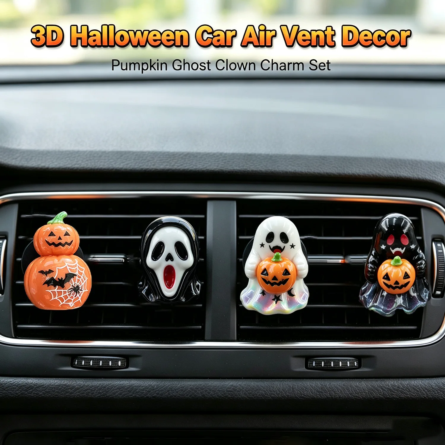 For Universal 3D Halloween Car Air Outlet Aromatherapy Clip Pumpkin Ghost Face Interior Decoration