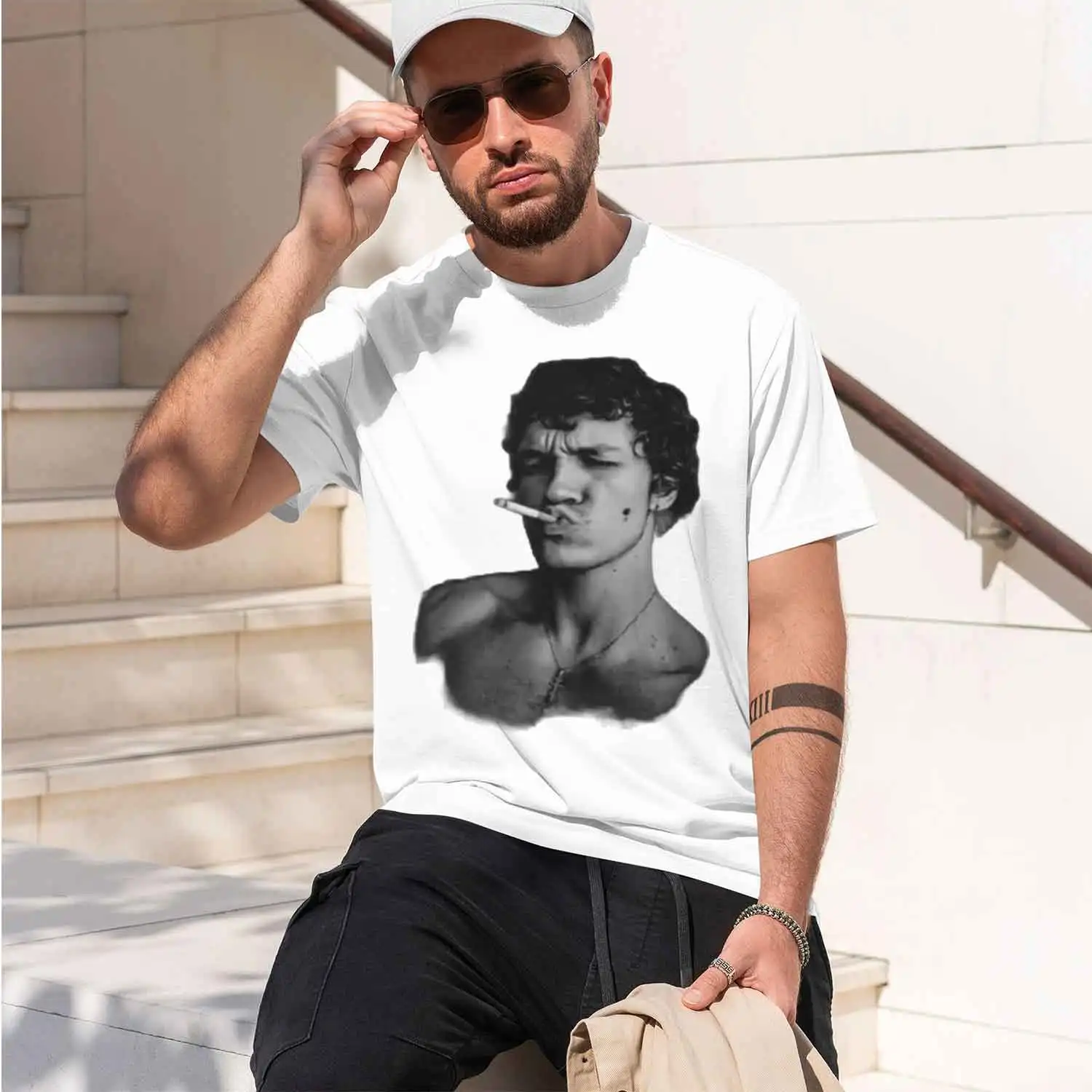 ng curly-ed man smoking a cigarette Shirtless guy with and cross necklaceIntense looking ng cigaretteCasl curly 2026 New Model M