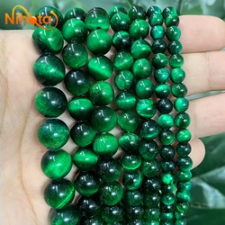 Natural Green Tiger Eye Stone Round Loose Beads DIY Fashion Bracelet Accessories for Jewelry Making Rings 15