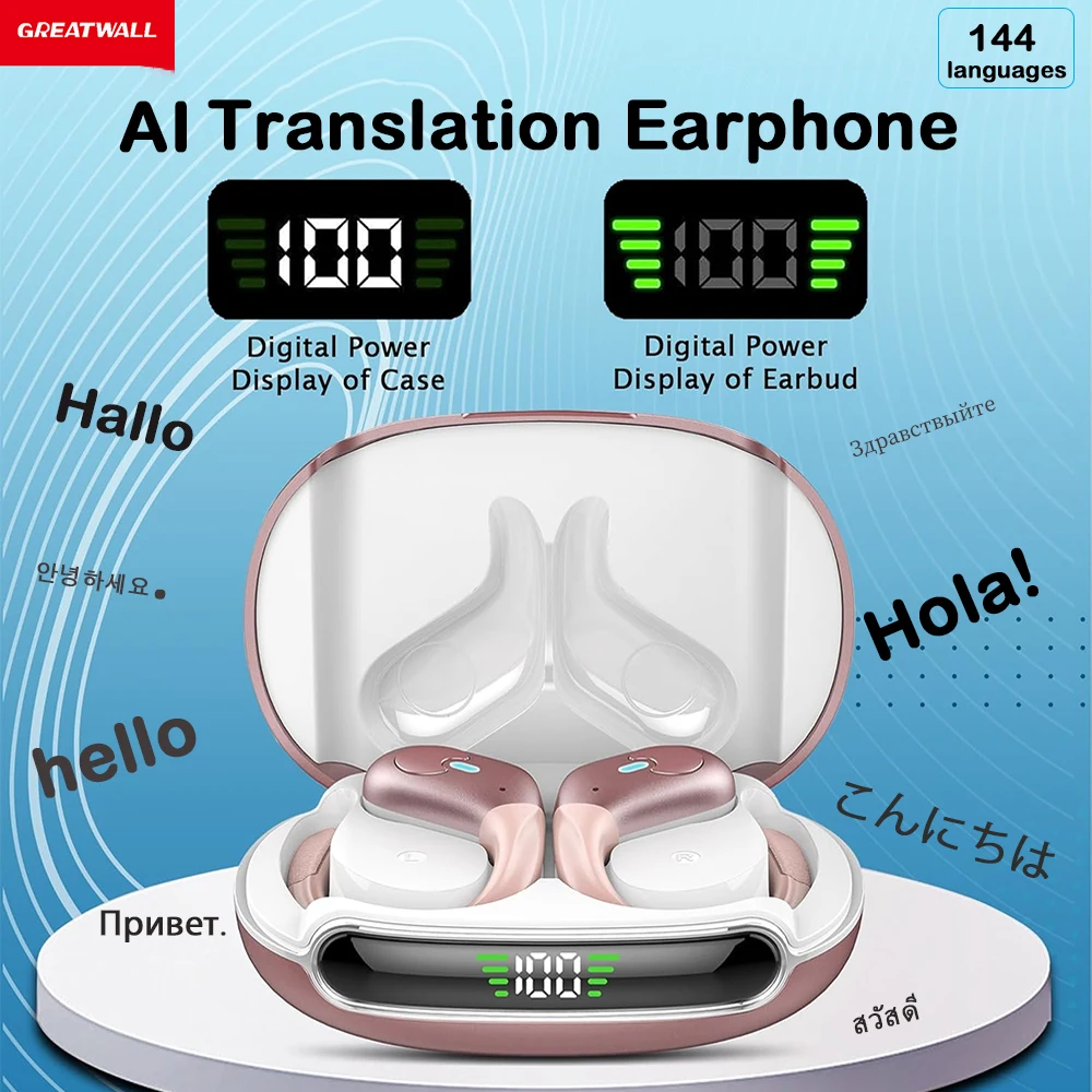 GREATWALL AI Translation Earphones with built-in ENC noise reduction function, high-definition calls，translating 144 languages