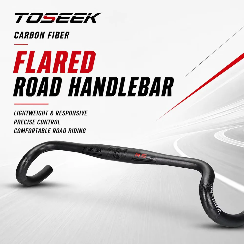TOSEEK RS TORAY Carbon Fiber Flared Road Bike Handlebar 31.8mm Di2 Internal Routing 400/420/440mm Ultralight 174g Matte Black