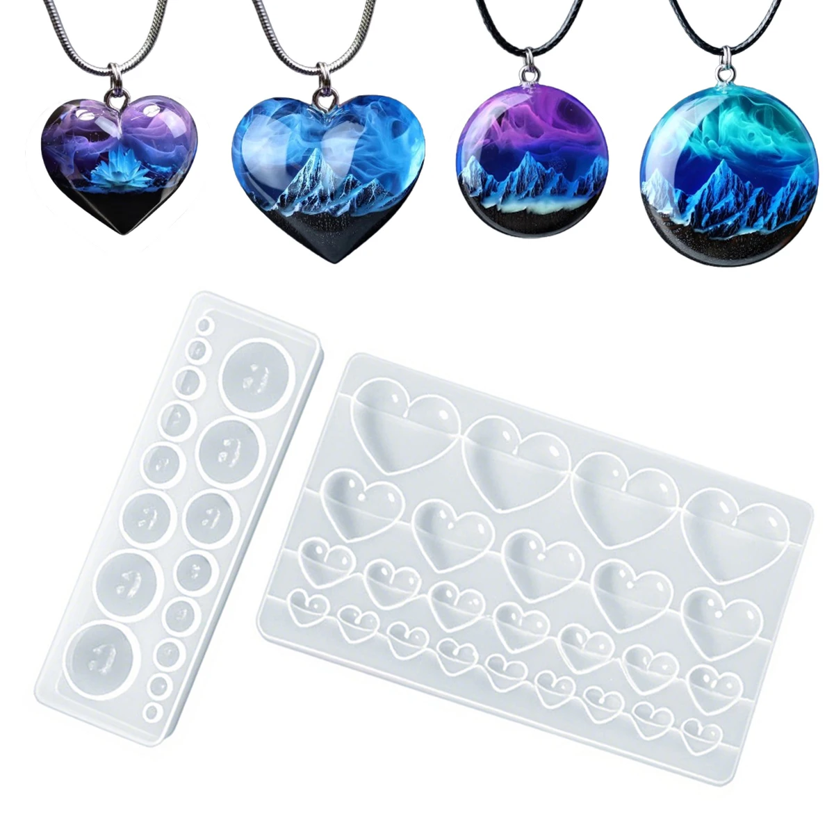 

DIY Epoxy Resin Casting Molds Pendant Resin Molds, Including Heart & Round-Shaped Silicone Mold for Jewelry Making