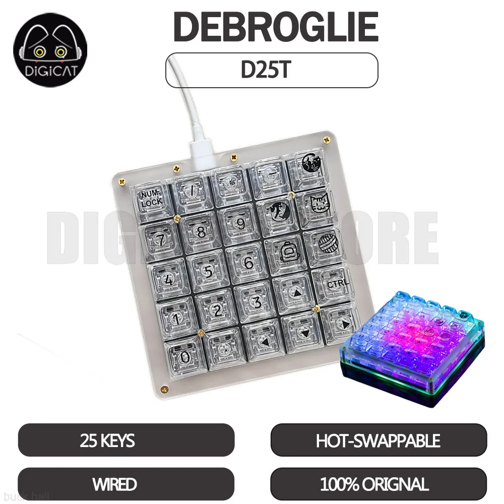 

DEBROGLIE D25T Transparent Mechanical Keypad Mini Keyboard Hot-Swap RGB Keypad 25key Numeric Customization Numpad Keyboard Gifts