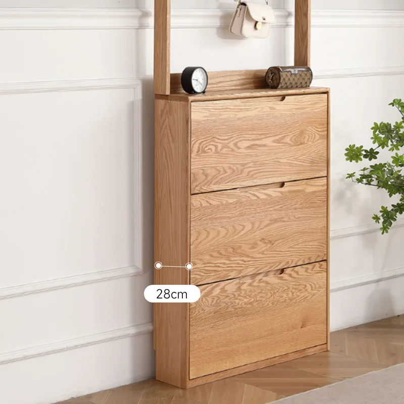 Solid Wood Tipping Bucket Shoe Cabinet, Oak Log Home Entrance Entrance Entrance Cabinet, Living Room Balcony Storage T Ω