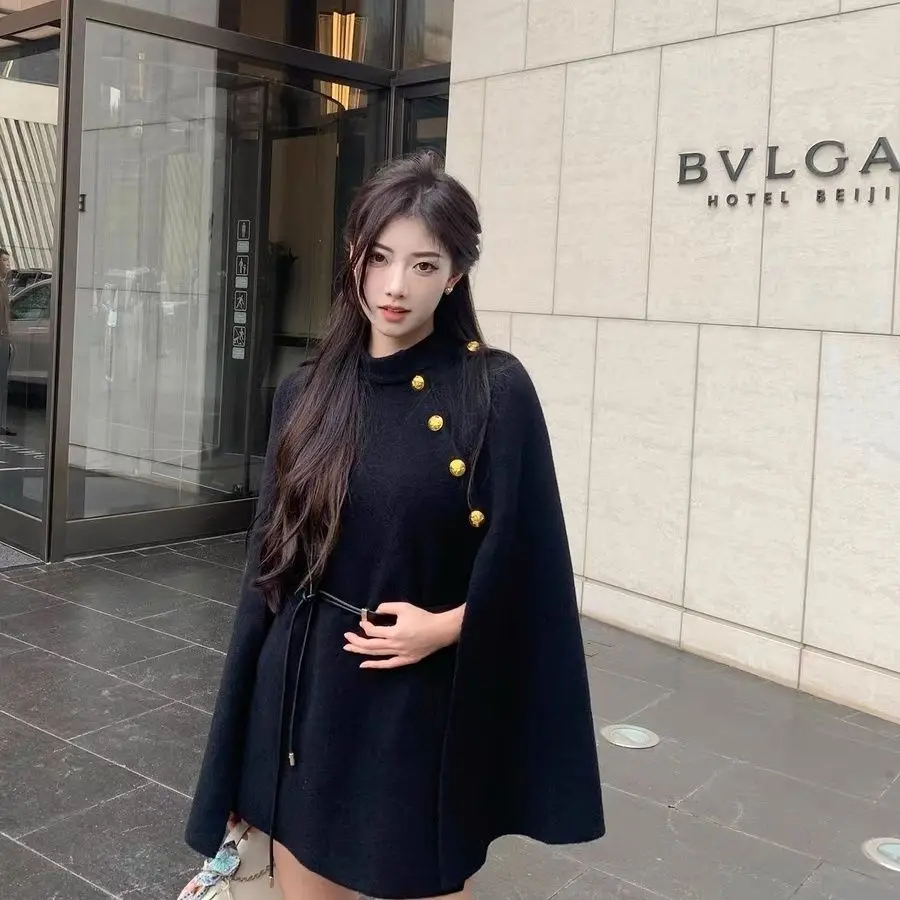 

Thicken Winter Shawl Wraps Cape Women Fall Ponchos Plus Size Open Front Sweater Fleece Color-blocking Outfits Scarf Coat