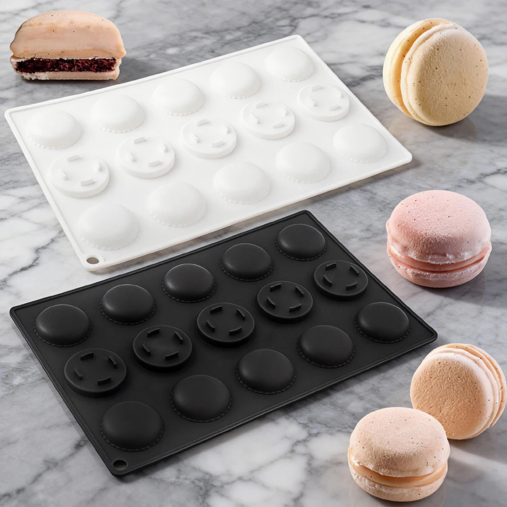 15-Cell Mini Macaron Cookie Mold White or Black Silicone Biscuit Mould Chocolate Mold Kitchen Bakeware Dessert Baking Tools