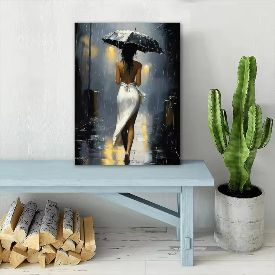 New Arrival Diamond Painting Kit Women's backs Full Diamond Mosaic Rainy Night Scenery Embroidery Cross Stitch Home Decoration