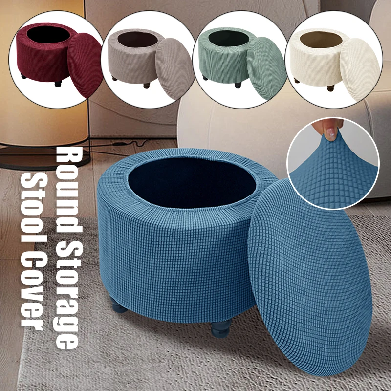 

Round Storage Stool Covers Elastic Ottoman Cover Folding Footrest Slipcovers Chair Cover For Living Room Furniture Dustcover