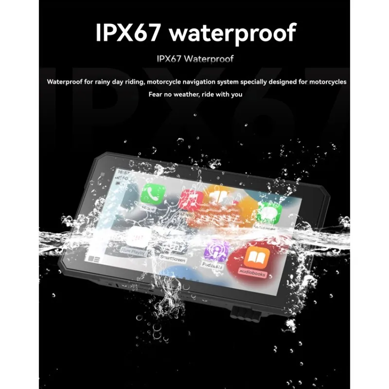 Efficientt-Bluetooth Player 5 Inch Waterproof Motorcycle Navigation Screen-Portable Smart Wireless Carplay Android Auto Monitor