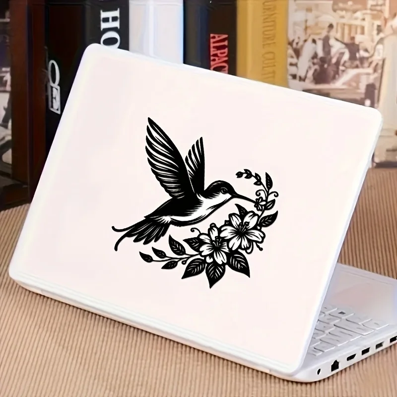 1pc Black Hummingbird with White Flowers Vinyl Sticker, Elegant Durable Decal for Cars, Windows, Laptops, Bottles & Phones