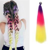 24Inch Synthetic Colorfull Gradient Long Ponytail Yaki Straight Mixed Color Elastic Band Ponytail DIY Ponytail Fluffy Wig