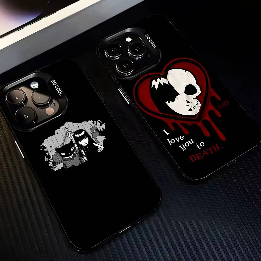 

Cat E-Emily The Strange Phone Case For iPhone17,16,15,14,13,12,11,Pro,MAX Gray Matte Silicone Black Cover