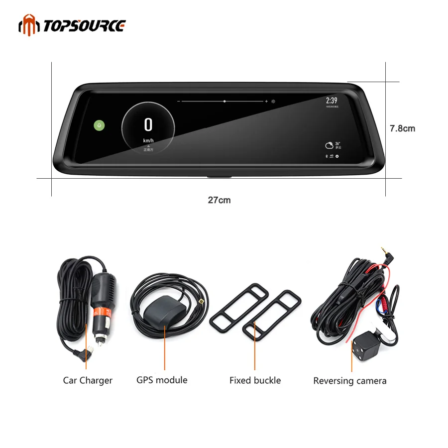 Vollbild 10 Zoll 4g Android 5.1 GPS-Navigation Auto DVR Rückspiegelkamera