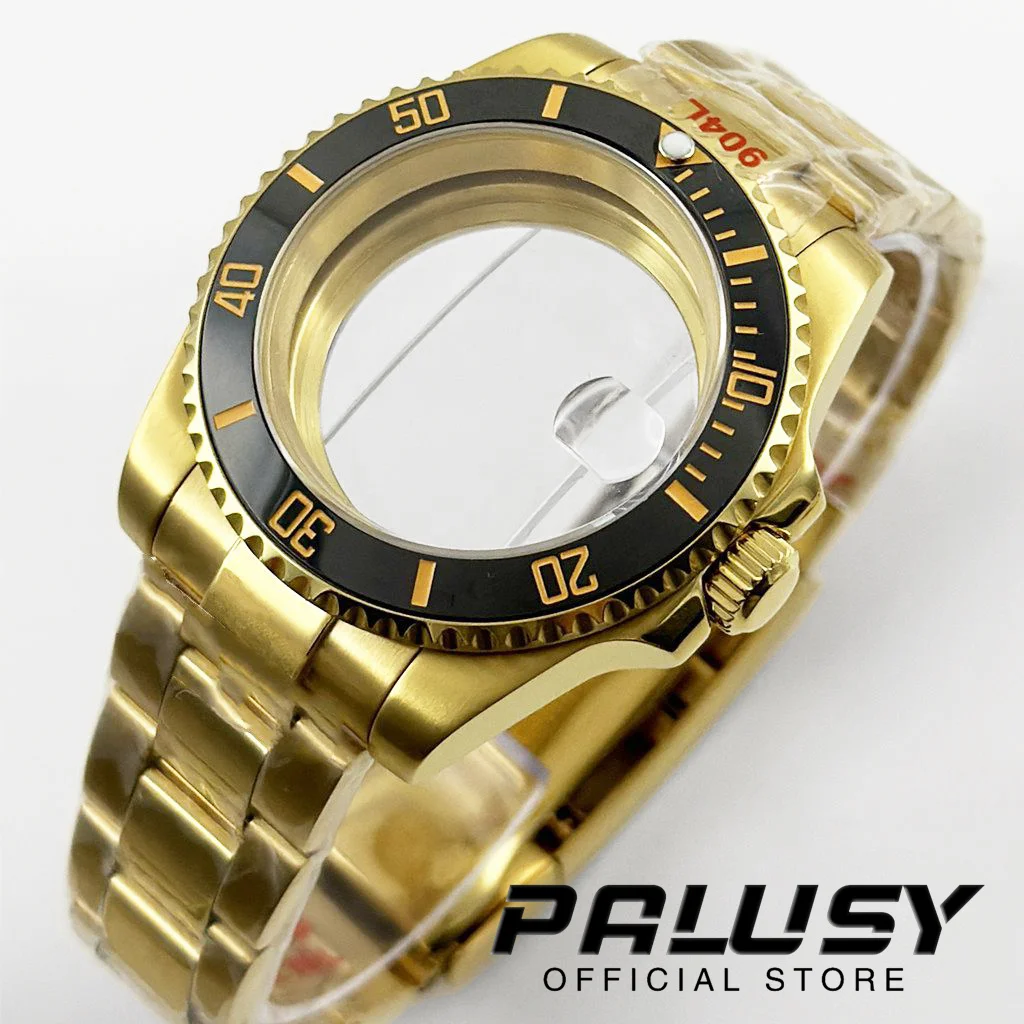 ทอง NH35 40mm DIVER กันน้ําสีดําทองเซรามิค BEZEL Fit สําหรับ NH34 NH35 NH36 ETA2824 การเคลื่อนไหว Sapphire Glass นาฬิกากรณี