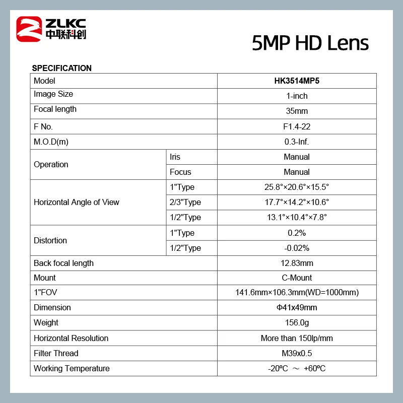 5 Mega Pixel C Mount 35 Mm 1-Inch Độ Biến Dạng Thấp Của Nó/Thị Giác Máy Cố Định Độ Dài Tiêu Cự Ống Kính công Nghiệp Máy Ảnh Bằng Tay Iris
