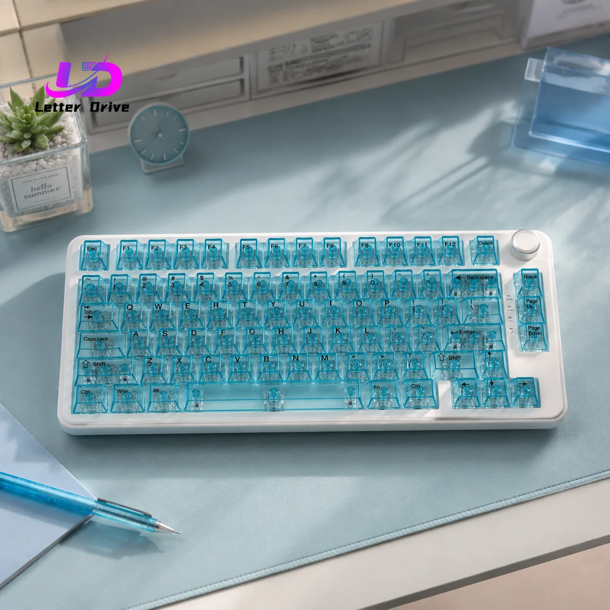 2026 Blue transparent keycap Original mechanical keyboard modified full light transmission PC suitable for wooting 60/68/75, etc