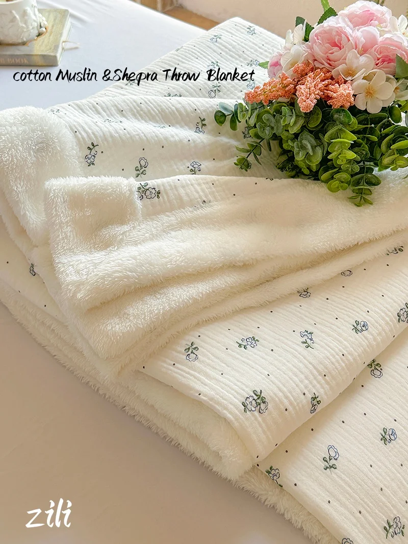 Cotton Muslin Blanket INS Style Pure Cotton Crepe Yarn Summer Blanket Single/Queen/King Size Cartoon Quilt for Kids Soft Plaids